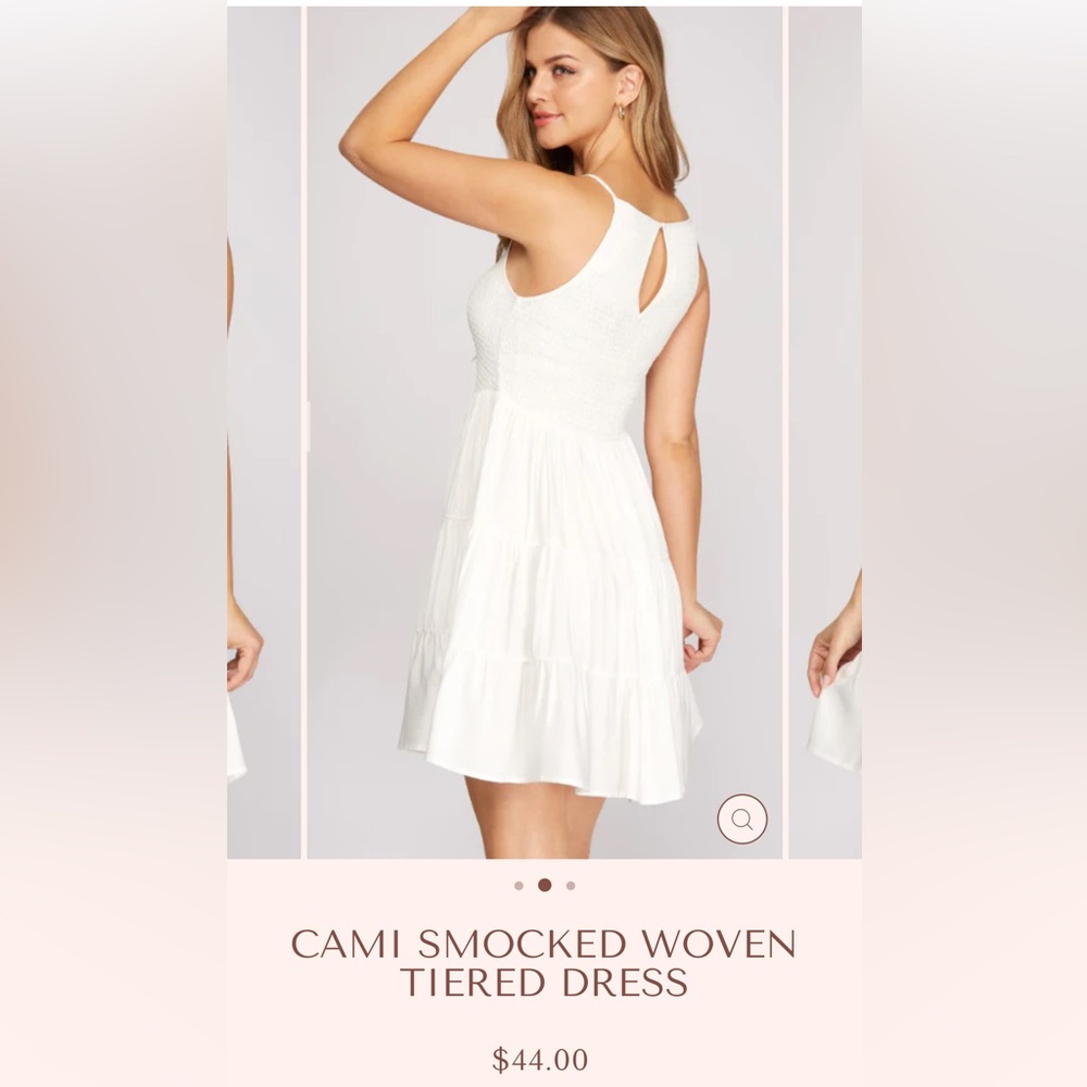 She and Sky Cami Smocked Woven Open Back Dress